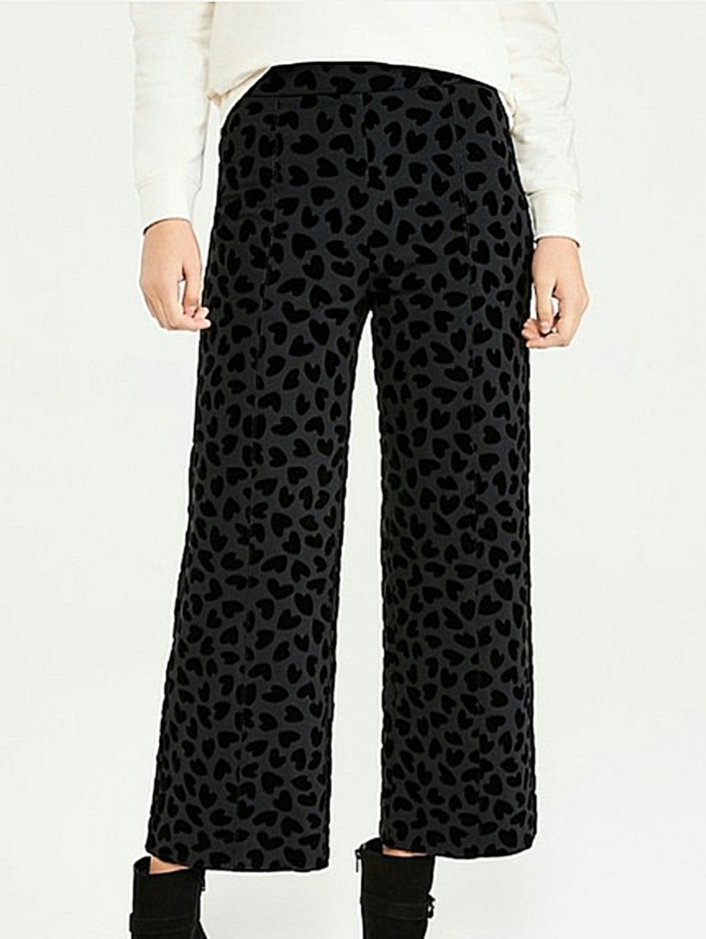 Ann Taylor Flocked Crop Velvet Heart Pants Sz 8 Black On Black